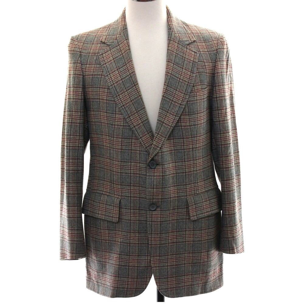 Vintage 70s Men's Large 42 Pendleton Wool Plaid Blazer Gray Tweed Sport Coat